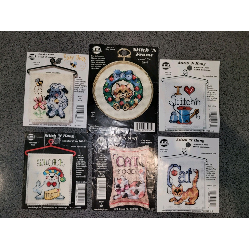 Lot X6 Cross Stitch Patterns Various Designers Stitch Hang Cats Seal Holiday